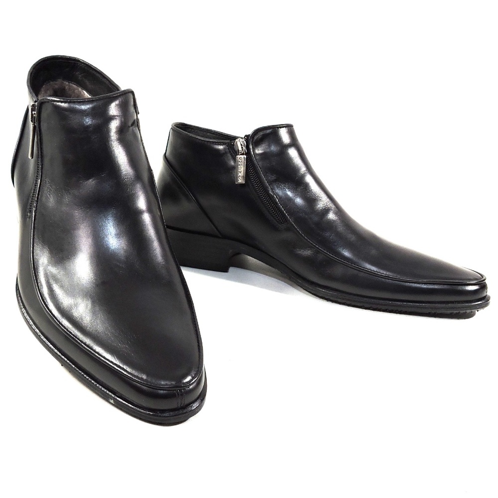 GOODMAN 🇮🇹 MEN'S BLACK SOFT LEATHER COMFORT WINTER FUR BOOTS